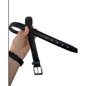 Leather Brighton belt 34 etched buckle chic preppy western style black silver